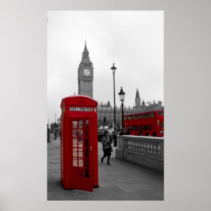 Póster Autobús Rojo Londres Big Ben Teléfono