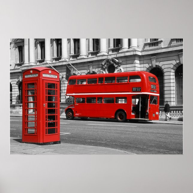 Póster Autobús y Caja de Telefonía Roja de Londres (Frente)