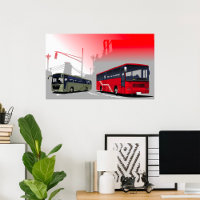 Autobuses urbanos: vagones verdes rojos en las cal