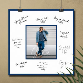 Póster Autógrafo de graduación Foto Borde Azul Marino