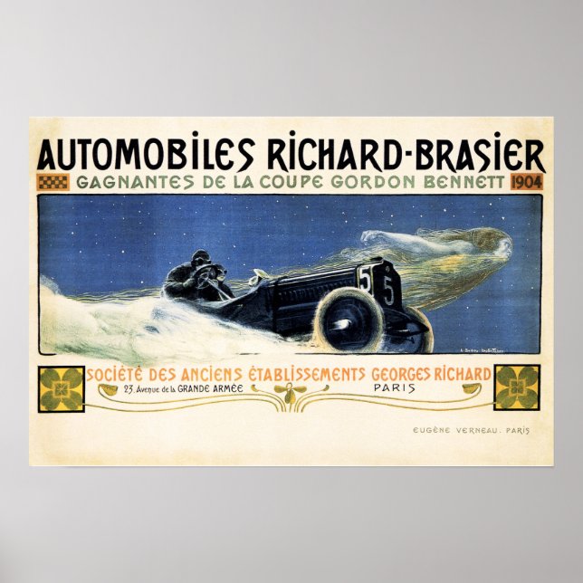 Póster AUTOMOBILES RICHARD BRASIER Anuncio Viejo Coche (Frente)
