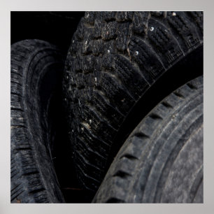 Póster Automoción de neumáticos viejos de coches Rutas de