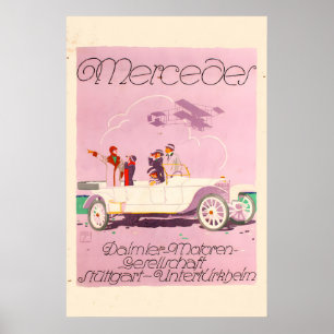 Póster Automóvil antiguo estilo Mercedes Daimler 1914