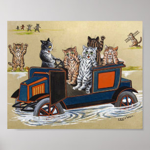 Póster Automóvil en agua profunda, Louis Wain