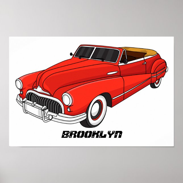 Póster Automóvil rojo clásico de 1948 (Frente)