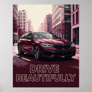Póster 🌆 Automóvil Rojo Noche Urbana