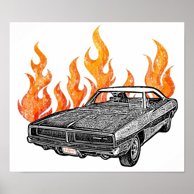 Póster Automóviles de músculo retro (Frente)