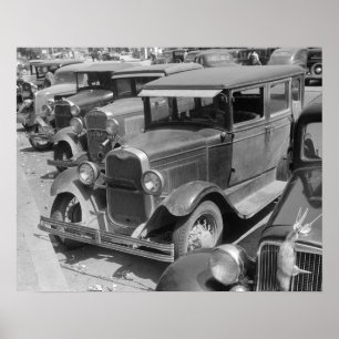Póster Automóviles en Main Street, 1941. Foto antigua