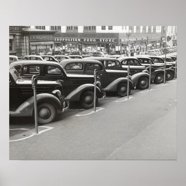 Póster Automóviles en Omaha, 1938. Foto de cosecha de vin (Frente)
