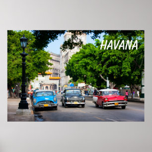 Póster Automóviles retro en la calle La Habana