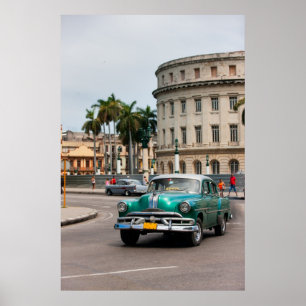 Póster Automóviles retro en la calle La Habana