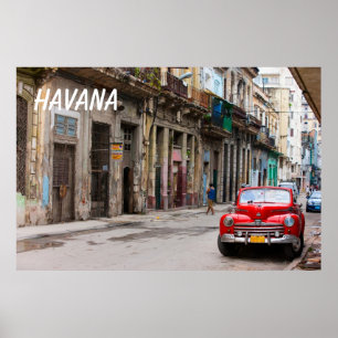 Póster Automóviles retro en la calle La Habana