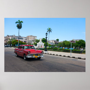 Póster Automóviles retro en la calle La Habana