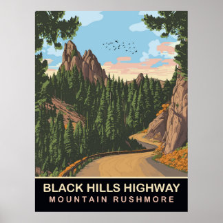 Póster Autopista Black Hills, Monte Rushmore, SD, Viaje