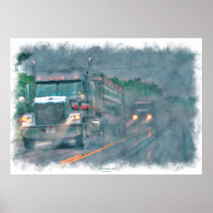 Póster Autopista Gray Truck conduciendo en lluvia Poster 