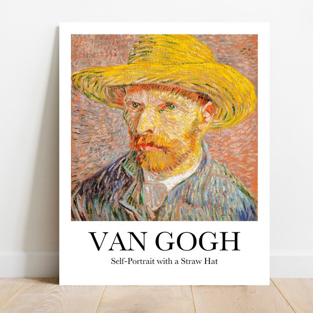 Póster Autoretrato con Gorra de paja de Vincent van Gogh (Own Van Gogh's Sun-Kissed Self! "Straw Hat" Poster)