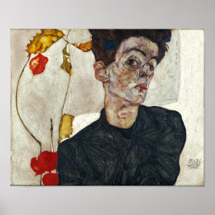 Póster Autoretrato con Physalis   Egon Schiele
