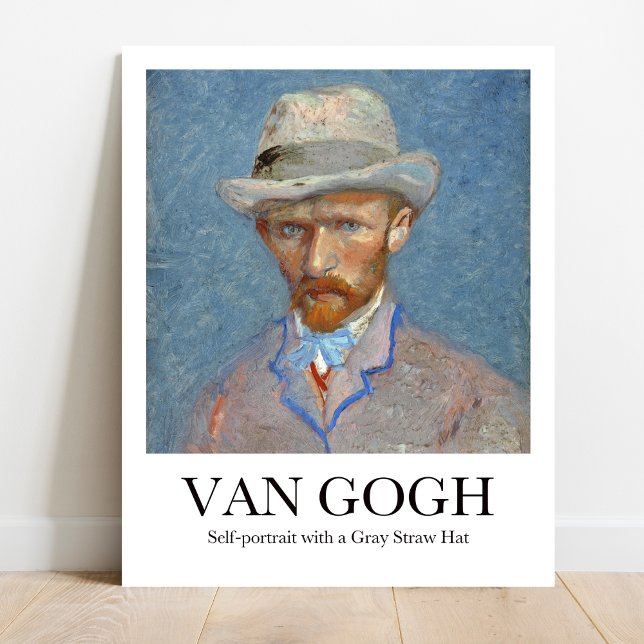 Póster Autoretrato con un Gorra de paja gris de Van Gogh (Own Van Gogh's Gaze: "Self-Portrait with Gray Straw Hat" Poster. Vibrant colors!)