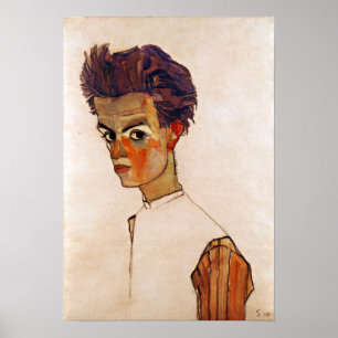 Póster Autoretrato de Egon Schiele con camiseta a rayas