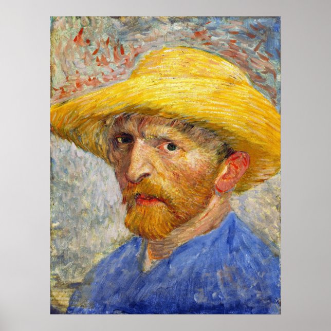 Póster Autoretrato de Van Gogh con Gorra de paja (Frente)