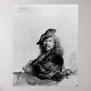 Póster Autoretrato inclinado sobre un alféizar de piedra,