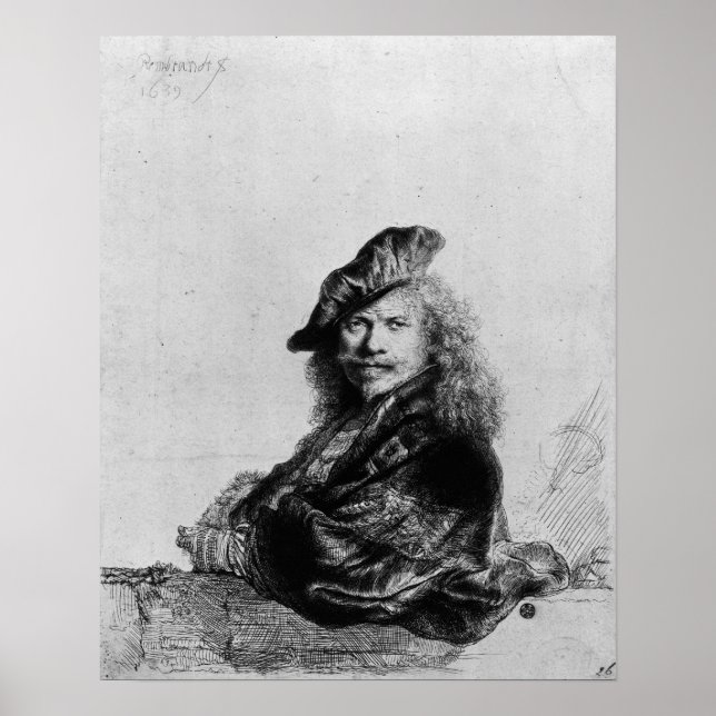 Póster Autoretrato inclinado sobre un alféizar de piedra, (Frente)