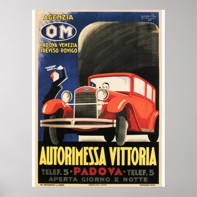 Póster AUTORIMESSA VITTORIA Padova Italia Vintage (Frente)