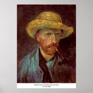 Póster Autorretrato con el gorra y el tubo de paja de Van