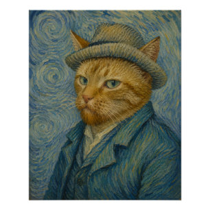 Póster Autorretrato de gato al estilo Van Gogh Arte Parod