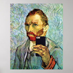 Póster Autorretrato de Vincent Van Gogh con selfie en tel