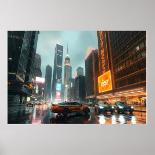 Póster Autos de la ciudad de Cyberpunk Skyscrapper