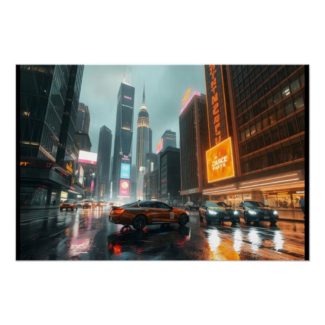 Póster Autos de la ciudad de Cyberpunk Skyscrapper (Anverso)