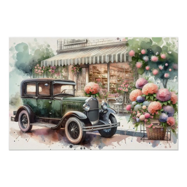Póster Autos Retro y Escenario Boutique Blooming (Anverso)