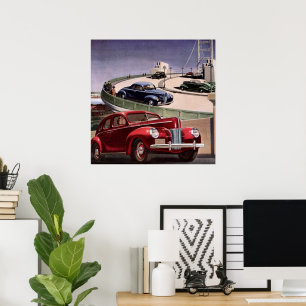 Póster Autos vintage, viaje clásico de Sedans por autopis