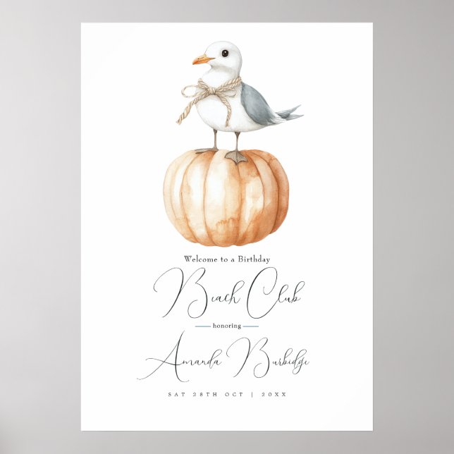 Póster Autumn Beach Club Welcome Sign - Coastal Chic Fall (Frente)