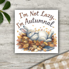 Póster Autumn Bunny in Leaves with Funny Lazy Quote