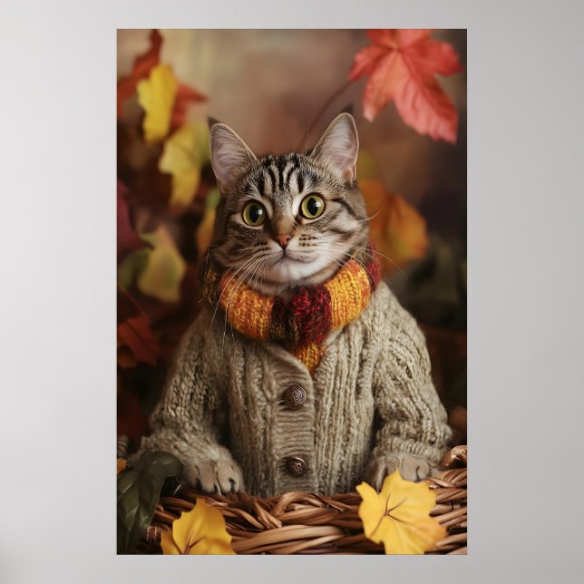 Póster Autumn Cat Art Print, Cozy Fall (Frente)