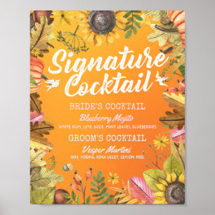 Póster Autumn Fall Wedding Signature Cocktail Bebe Menú