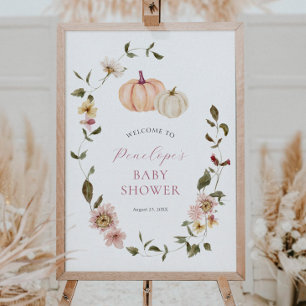 Póster Autumn Floral Pumpkin Baby Shower