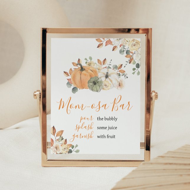 Póster Autumn Floral Pumpkin Baby Shower Mom Osa Bar (Autumn Pumpkin Baby Shower Mom Osa Bar Sign)
