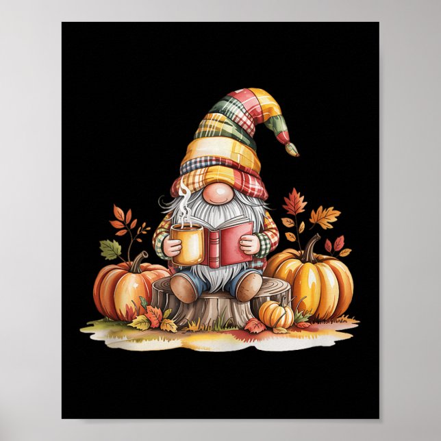 Póster Autumn Gnome Reading Book With Pumpkins Fall Tank  (Frente)