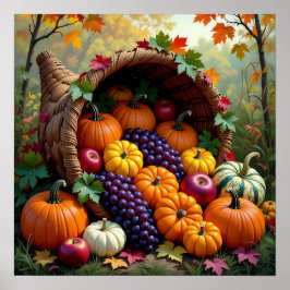 Póster Autumn Harvest and Blessings Cornucopia 