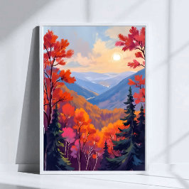 Póster Autumn Hills | Fall Leaves Foliage Watercolor