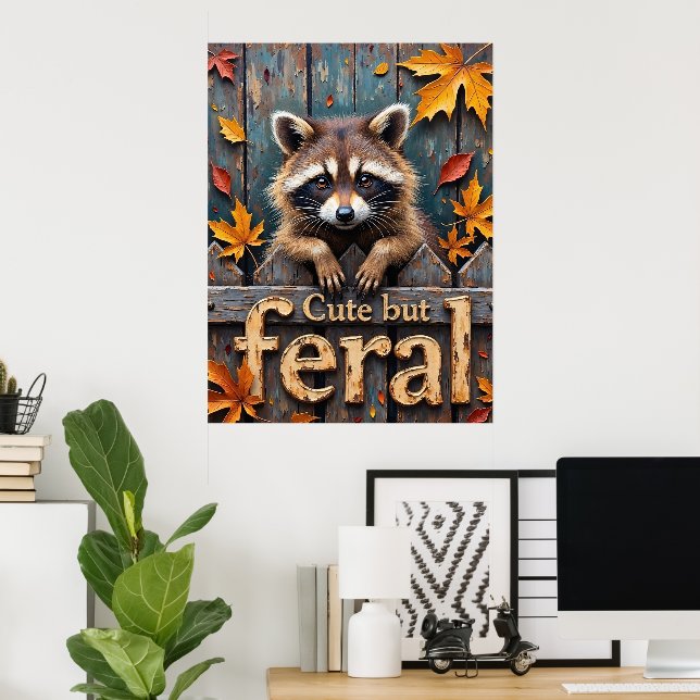 Póster Autumn Intruder: Raccoon sobre la valla de boletos (Oficina en casa)