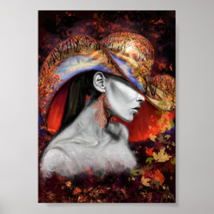 Póster Autumn Lady Poster Print - Painting Art