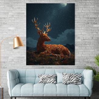 Póster Autumn Leaf Deer Sleeping Under Stars Poster