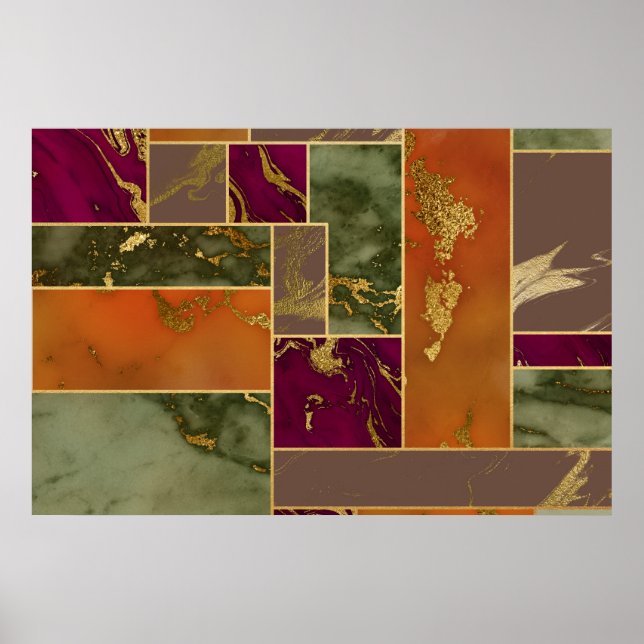 Póster Autumn Luxury | Mármol geométrico de tono de joyas (Frente)