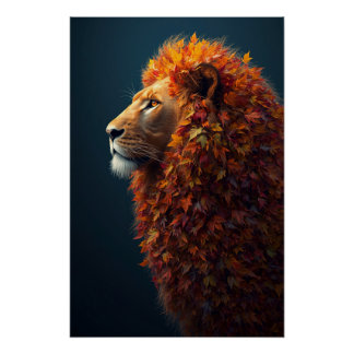 Póster Autumn Majesty – The Serene Lion of Falling Leaves