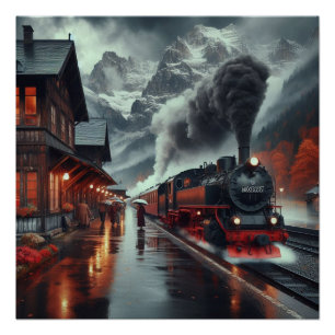 Póster Autumn Mountain Train Journey