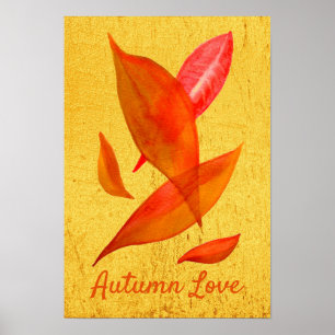 Póster Autumn Naranja del lema amor otoño hojas otoño
